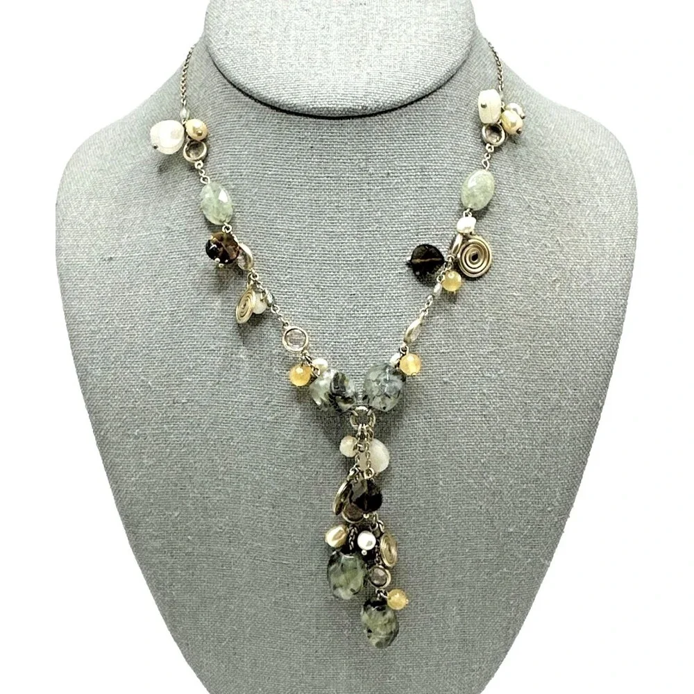 Boho Y Drop Tassel Necklace Agate Pearl Glass Bead Statement Charm Dangle 16